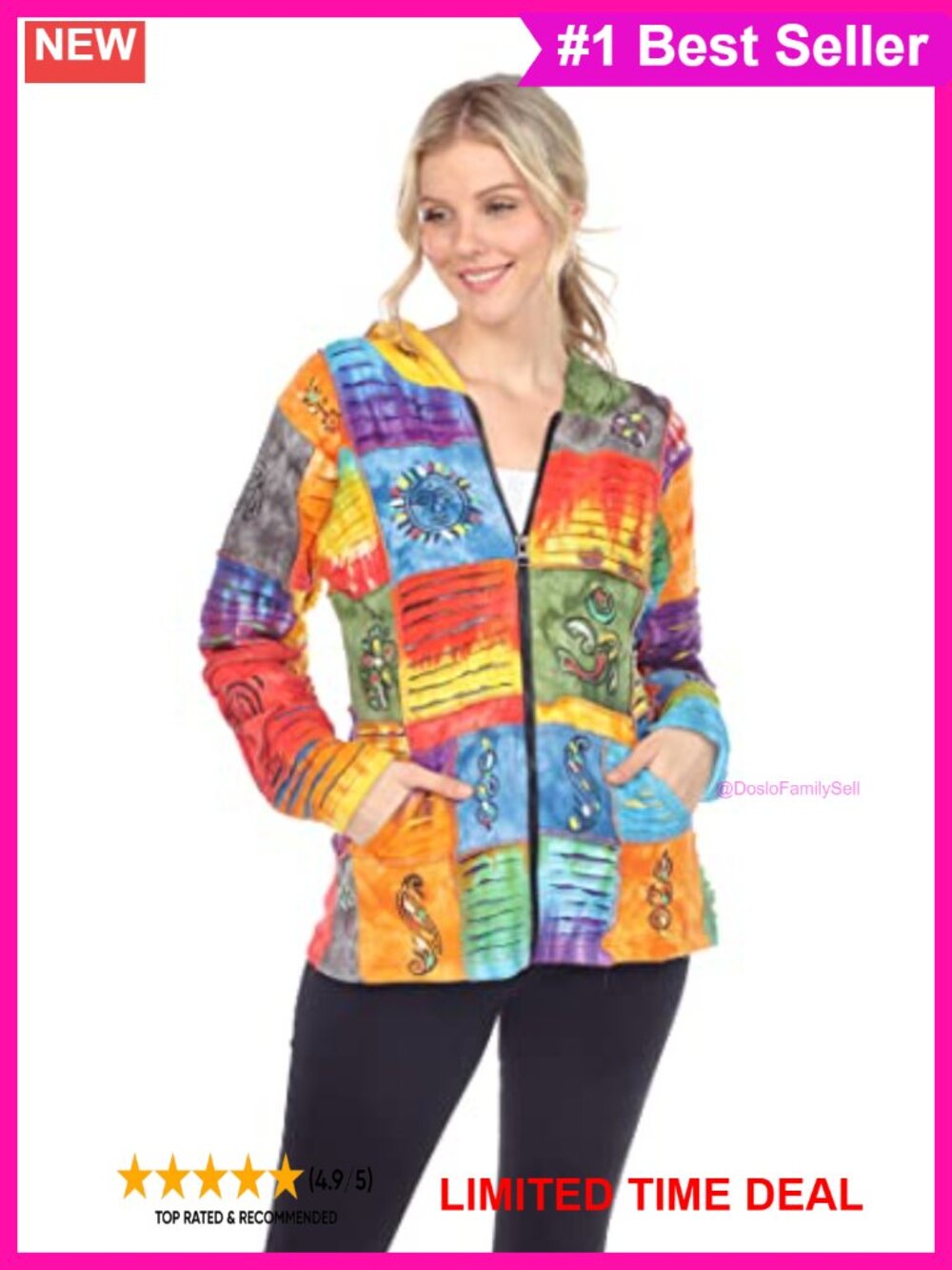 Patchwork Embroidered Cotton Hoodie Jacket Boho Hippie Pullover